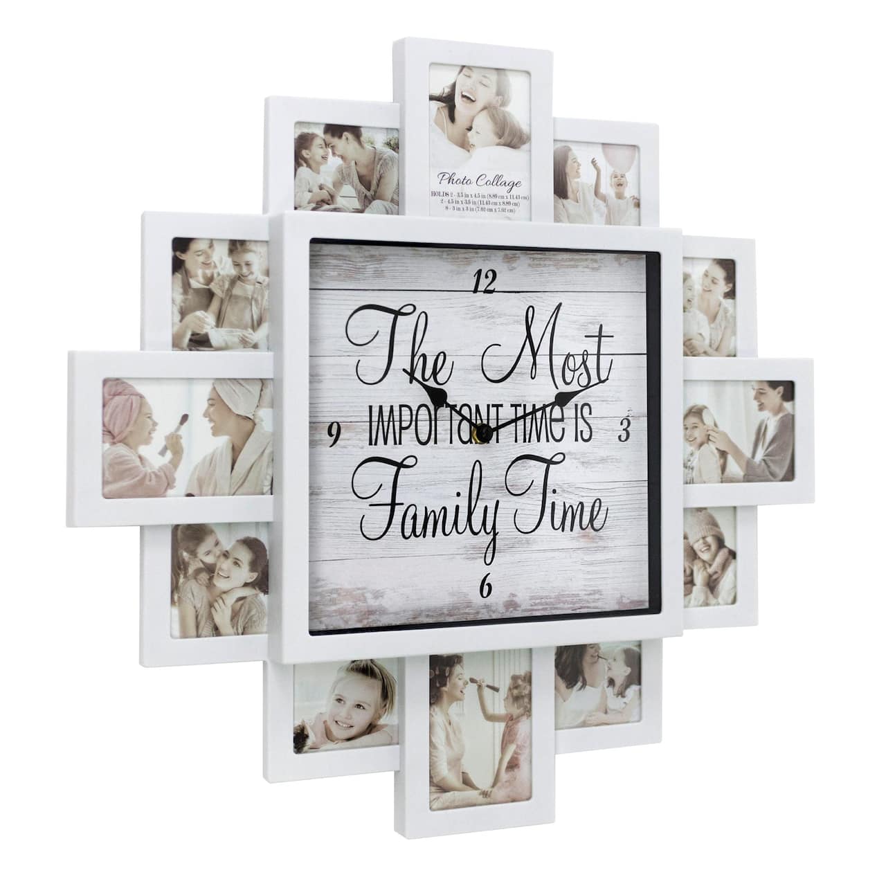 White Farmhouse Shabby-Chic "Family Time" Picture Frame Wall Collage Clock